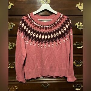 Women's Cotton/Cashmere Sweater, Crewneck Fair Isle size large